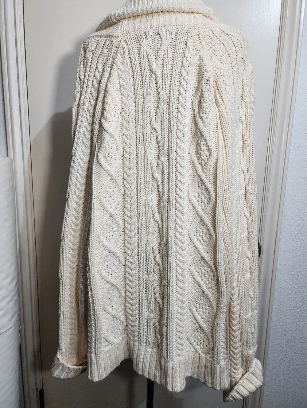Banana Republic Men Cable Knit Shawl Collar Cardigan Sweater Ivory XXL Tall